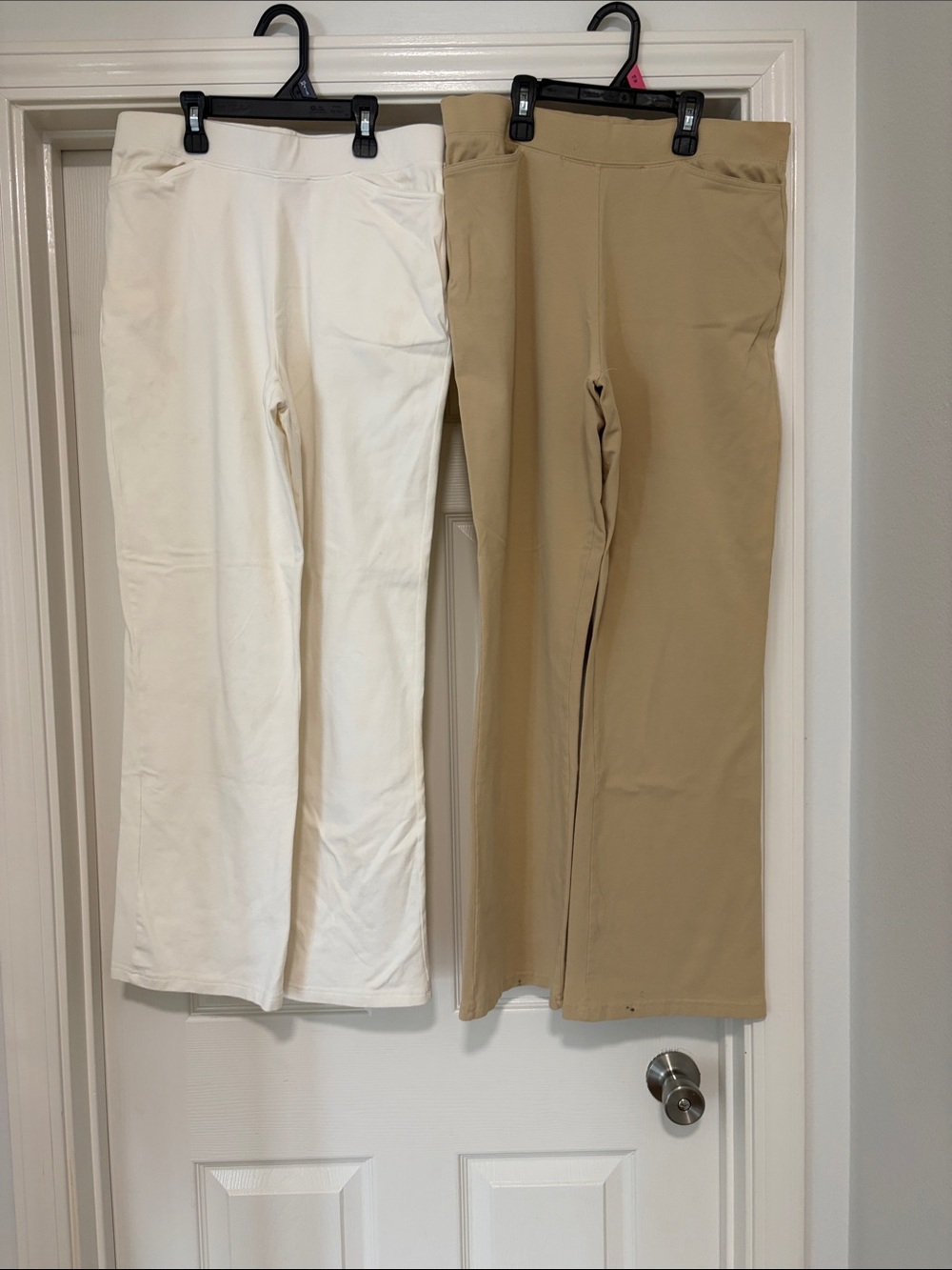 TWO PAIR - Women’s Stretch Flare Leg Yoga Pants in Cream and Tan